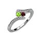 4 - Eleni Peridot and Red Garnet with Side Diamonds Bypass Ring 