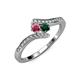 4 - Eleni Rhodolite Garnet and Emerald with Side Diamonds Bypass Ring 