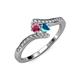4 - Eleni Rhodolite Garnet and London Blue Topaz with Side Diamonds Bypass Ring 