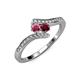 4 - Eleni Rhodolite Garnet and Ruby with Side Diamonds Bypass Ring 