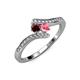 4 - Eleni Red Garnet and Pink Tourmaline with Side Diamonds Bypass Ring 