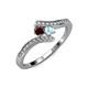 4 - Eleni Red Garnet and Aquamarine with Side Diamonds Bypass Ring 