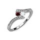 4 - Eleni Red Garnet and White Sapphire with Side Diamonds Bypass Ring 