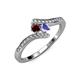 4 - Eleni Red Garnet and Tanzanite with Side Diamonds Bypass Ring 