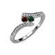 4 - Eleni Red Garnet and Emerald with Side Diamonds Bypass Ring 