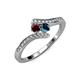4 - Eleni Red Garnet and Blue Diamond with Side Diamonds Bypass Ring 