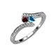 4 - Eleni Red Garnet and London Blue Topaz with Side Diamonds Bypass Ring 