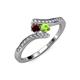 4 - Eleni Red Garnet and Peridot with Side Diamonds Bypass Ring 