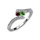 4 - Eleni Red and Green Garnet with Side Diamonds Bypass Ring 