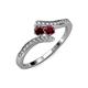 4 - Eleni Red Garnet and Ruby with Side Diamonds Bypass Ring 