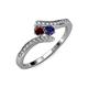 4 - Eleni Red Garnet and Blue Sapphire with Side Diamonds Bypass Ring 