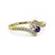 3 - Eleni Round Diamond and Blue Sapphire with Side Diamonds Bypass Ring 