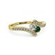3 - Eleni Round Diamond and Emerald with Side Diamonds Bypass Ring 