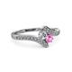 3 - Eleni Round Diamond and Pink Sapphire with Side Diamonds Bypass Ring 