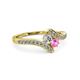 3 - Eleni Round Diamond and Pink Sapphire with Side Diamonds Bypass Ring 