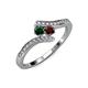 4 - Eleni Emerald and Red Garnet with Side Diamonds Bypass Ring 