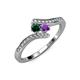 4 - Eleni Emerald and Amethyst with Side Diamonds Bypass Ring 