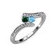 4 - Eleni Emerald and Blue Topaz with Side Diamonds Bypass Ring 