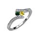 4 - Eleni Emerald and Yellow Sapphire with Side Diamonds Bypass Ring 