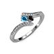 4 - Eleni London Blue Topaz and Black Diamond with Side Diamonds Bypass Ring 