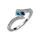 4 - Eleni London Blue Topaz and Blue Diamond with Side Diamonds Bypass Ring 