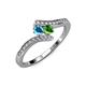 4 - Eleni London Blue Topaz and Green Garnet with Side Diamonds Bypass Ring 