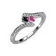 4 - Eleni Black Diamond and Pink Sapphire with Side Diamonds Bypass Ring 