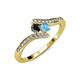 4 - Eleni Black Diamond and Blue Topaz with Side Diamonds Bypass Ring 