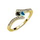 4 - Eleni Black Diamond and London Blue Topaz with Side Diamonds Bypass Ring 