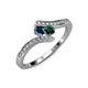 4 - Eleni Blue Diamond and Emerald with Side Diamonds Bypass Ring 