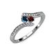 4 - Eleni Blue Diamond and Red Garnet with Side Diamonds Bypass Ring 