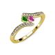 4 - Eleni Green Garnet and Pink Sapphire with Side Diamonds Bypass Ring 