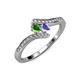 4 - Eleni Green Garnet and Tanzanite with Side Diamonds Bypass Ring 