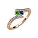 4 - Eleni Green Garnet and Blue Diamond with Side Diamonds Bypass Ring 