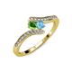 4 - Eleni Green Garnet and Blue Topaz with Side Diamonds Bypass Ring 