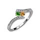 4 - Eleni Green Garnet and Citrine with Side Diamonds Bypass Ring 