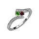 4 - Eleni Green and Red Garnet with Side Diamonds Bypass Ring 