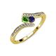 4 - Eleni Green Garnet and Blue Sapphire with Side Diamonds Bypass Ring 