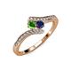 4 - Eleni Green Garnet and Blue Sapphire with Side Diamonds Bypass Ring 