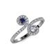 4 - Raene Blue Sapphire and Diamond with Side Diamonds Bypass Ring 