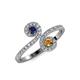 4 - Raene Blue Sapphire and Citrine with Side Diamonds Bypass Ring 