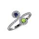 4 - Raene Blue Sapphire and Peridot with Side Diamonds Bypass Ring 