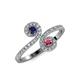 4 - Raene Blue Sapphire and Rhodolite Garnet with Side Diamonds Bypass Ring 