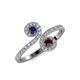 4 - Raene Blue Sapphire and Red Garnet with Side Diamonds Bypass Ring 