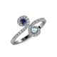 4 - Raene Blue Sapphire and Aquamarine with Side Diamonds Bypass Ring 