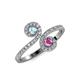 4 - Raene Aquamarine and Pink Sapphire with Side Diamonds Bypass Ring 