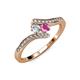 4 - Eleni Round Diamond and Pink Sapphire with Side Diamonds Bypass Ring 