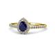 1 - Alba Desire Pear Cut Blue Sapphire and Diamond Halo Engagement Ring 