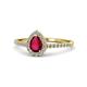 Arella Desire Pear Cut Ruby and Diamond Halo Engagement Ring 