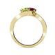4 - Eleni Peridot and Red Garnet with Side Diamonds Bypass Ring 